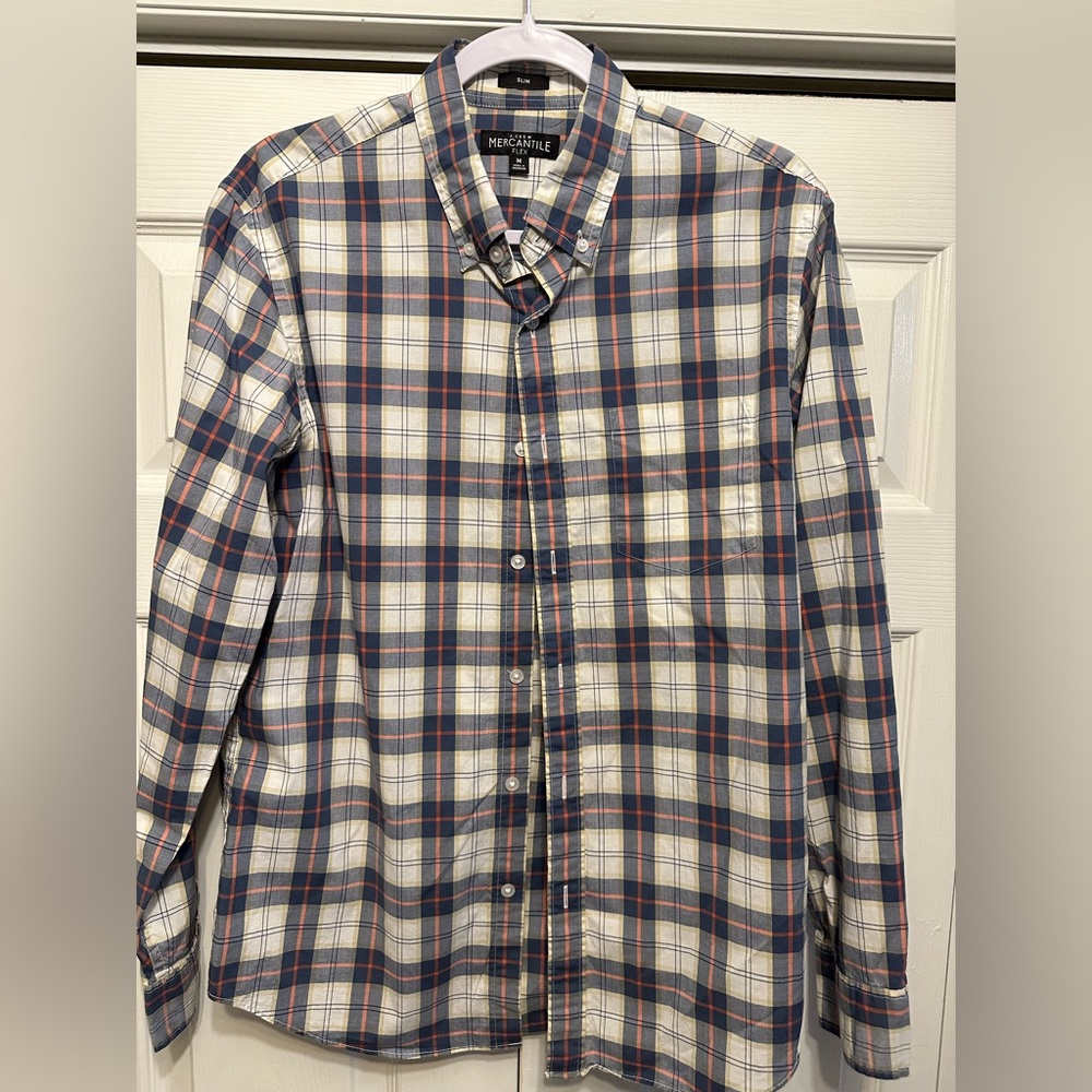 J. Crew flex slim men’s long sleeve button down shirt medium orange blue…